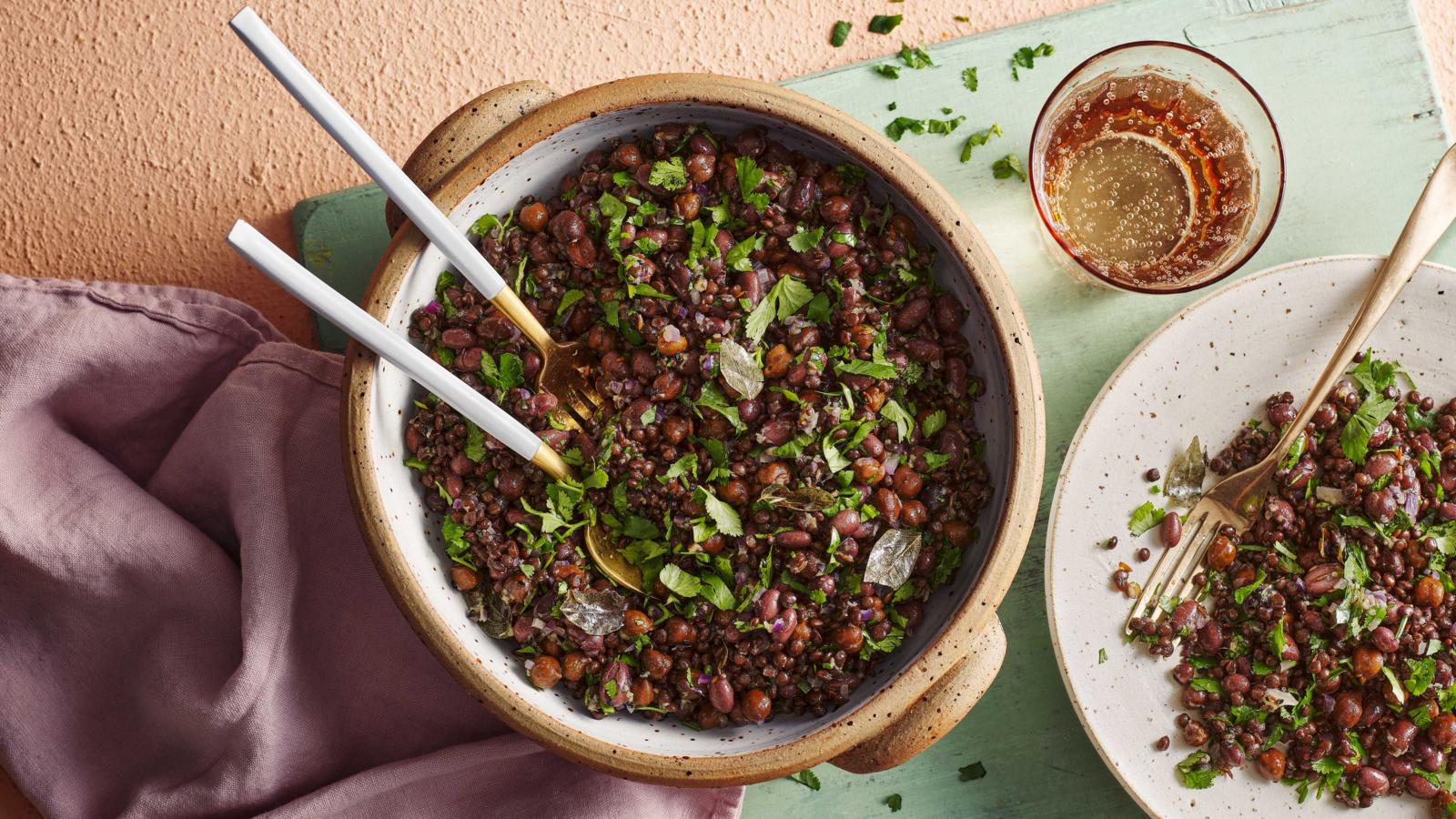 Black lentil tarka salad