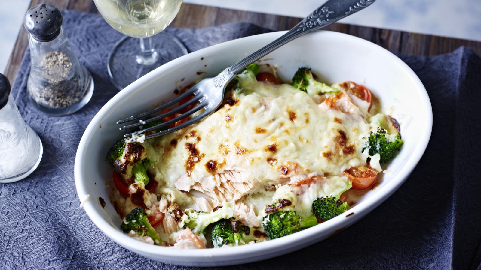 Broccoli and salmon bake recipe - BBC Food