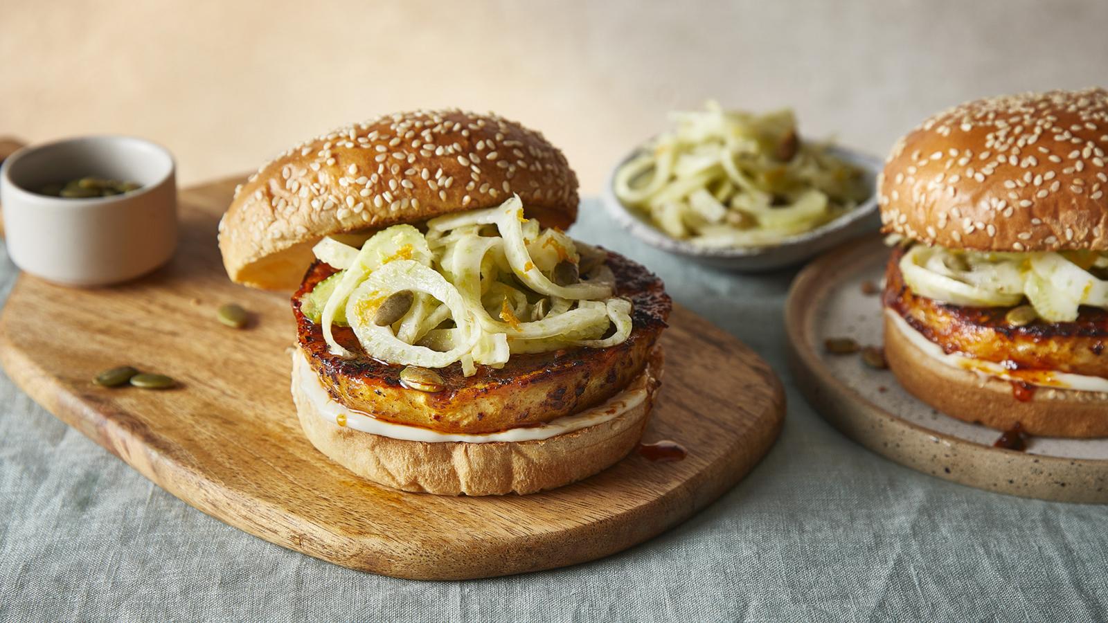 Celeriac steak burgers with fennel slaw 