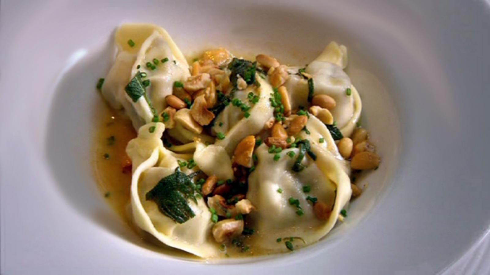 Ceps tortellini with roasted nuts and sage butter