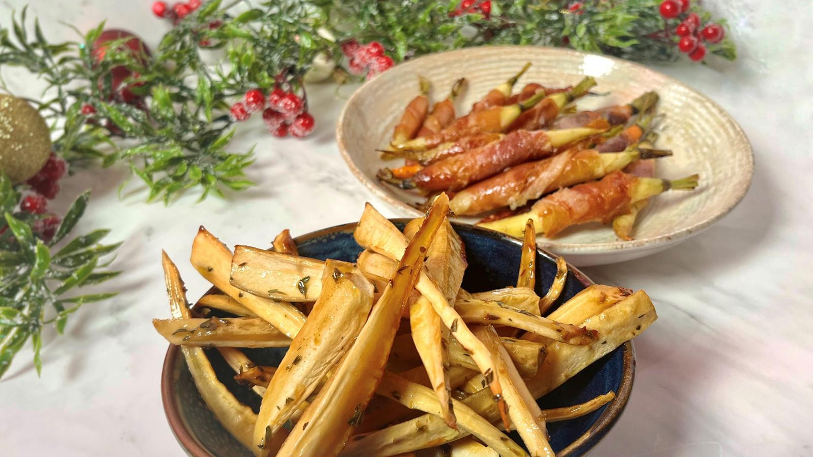 Thyme and champagne roasted parsnips