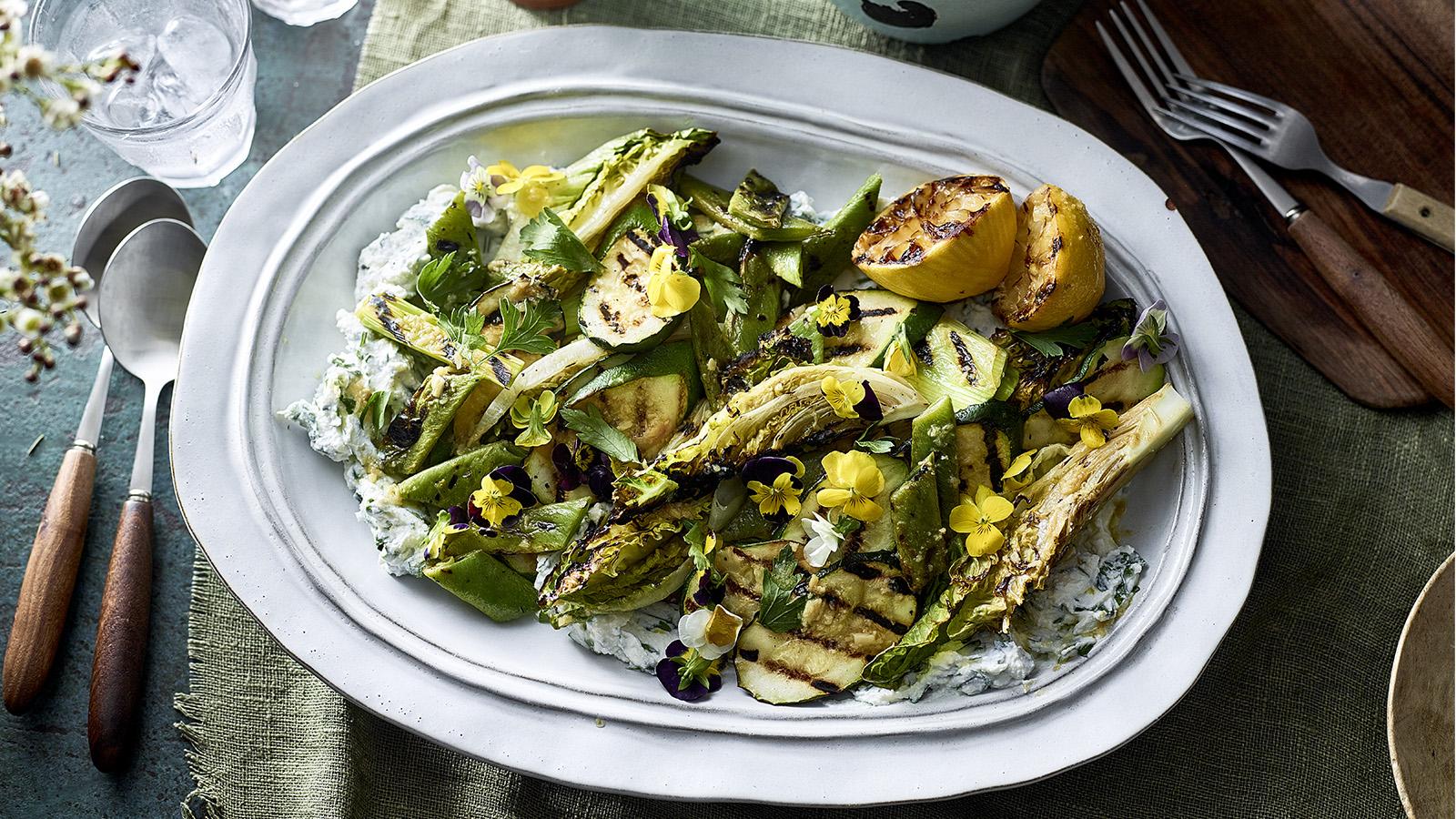 Chargrilled summer vegetables with ricotta and charred lemon