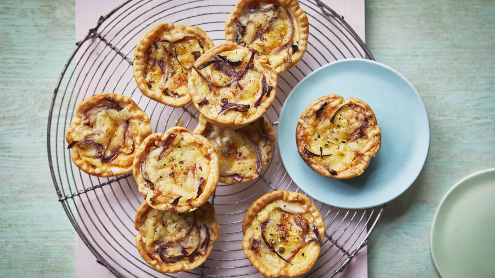 5-ingredient cheddar and red onion tartlets