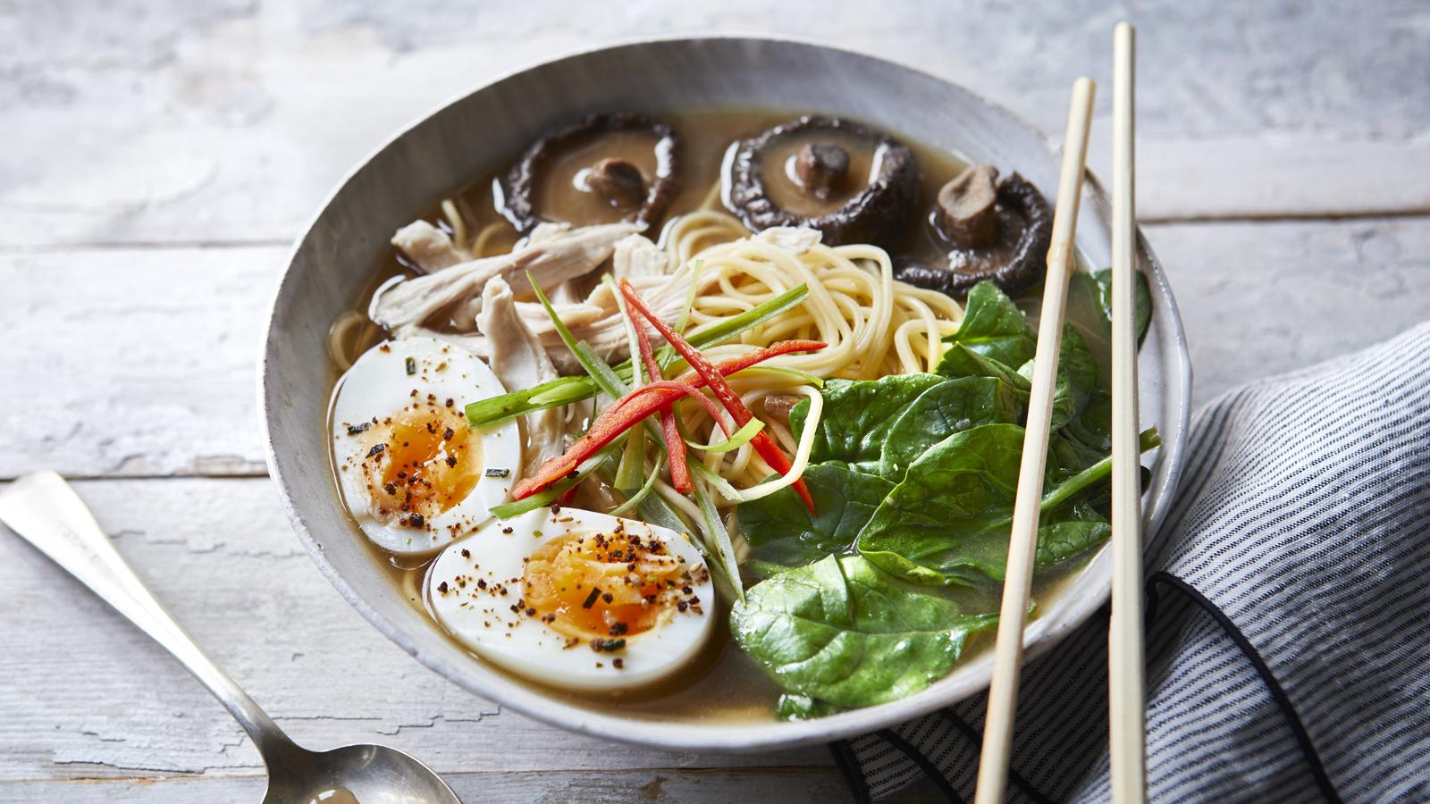 Chicken, miso and mushroom ramen