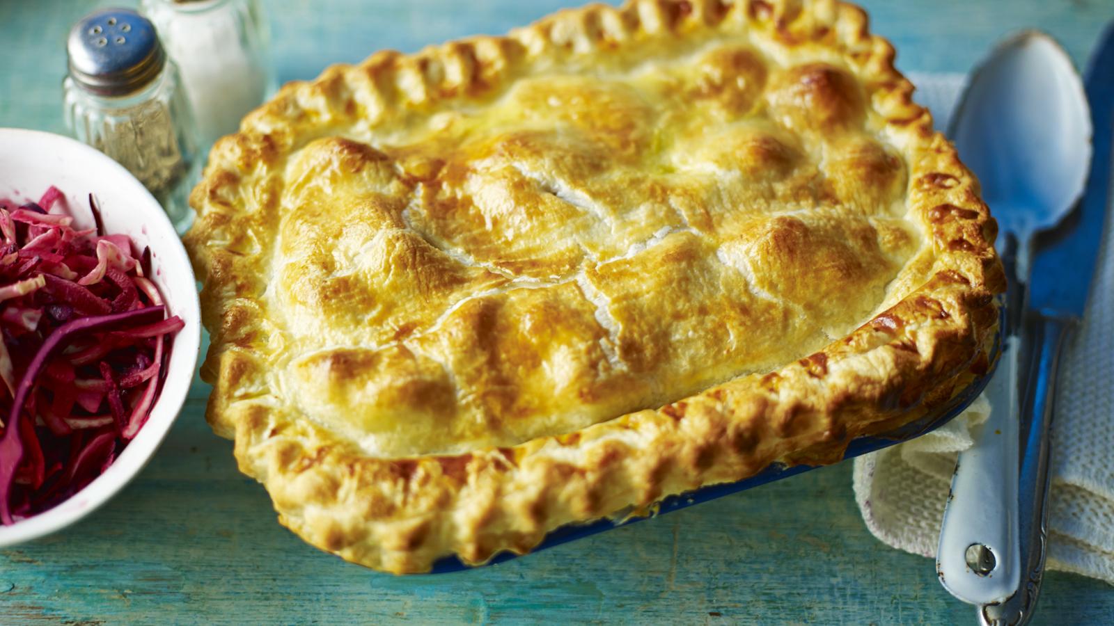 Chicken pot pie with spicy coleslaw