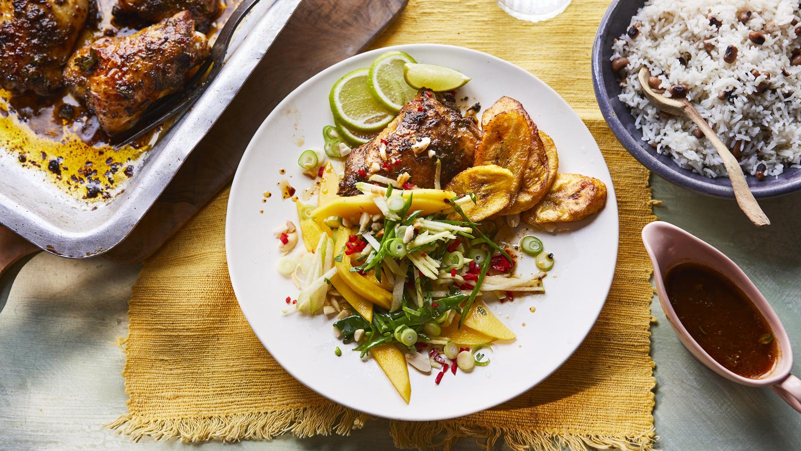Caribbean chicken with rice and peas