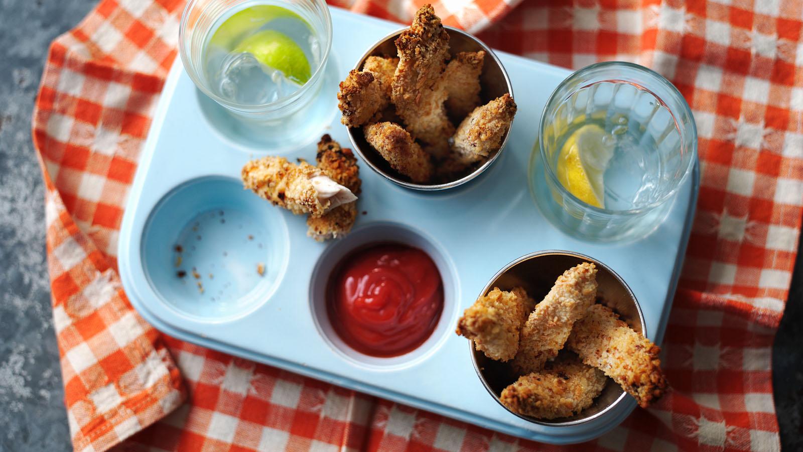 Baked chicken goujons