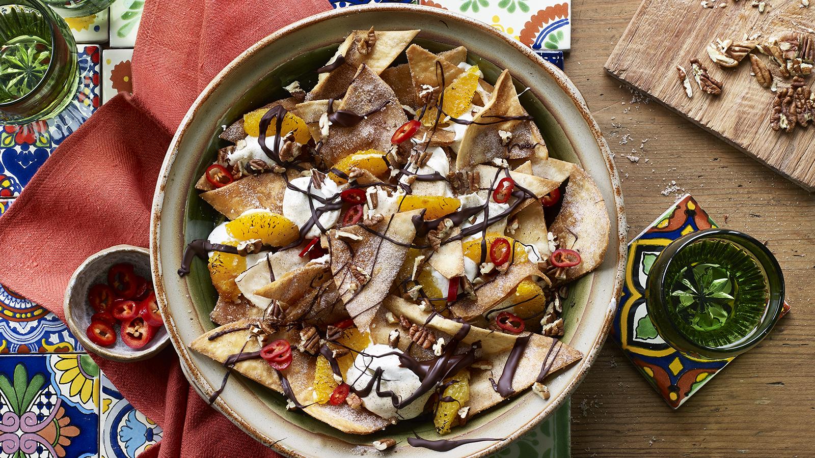 Chocolate, cinnamon, orange  and chilli nachos