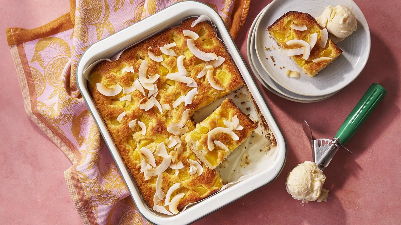 Coconut and mango yoghurt cake with cardamom ice cream