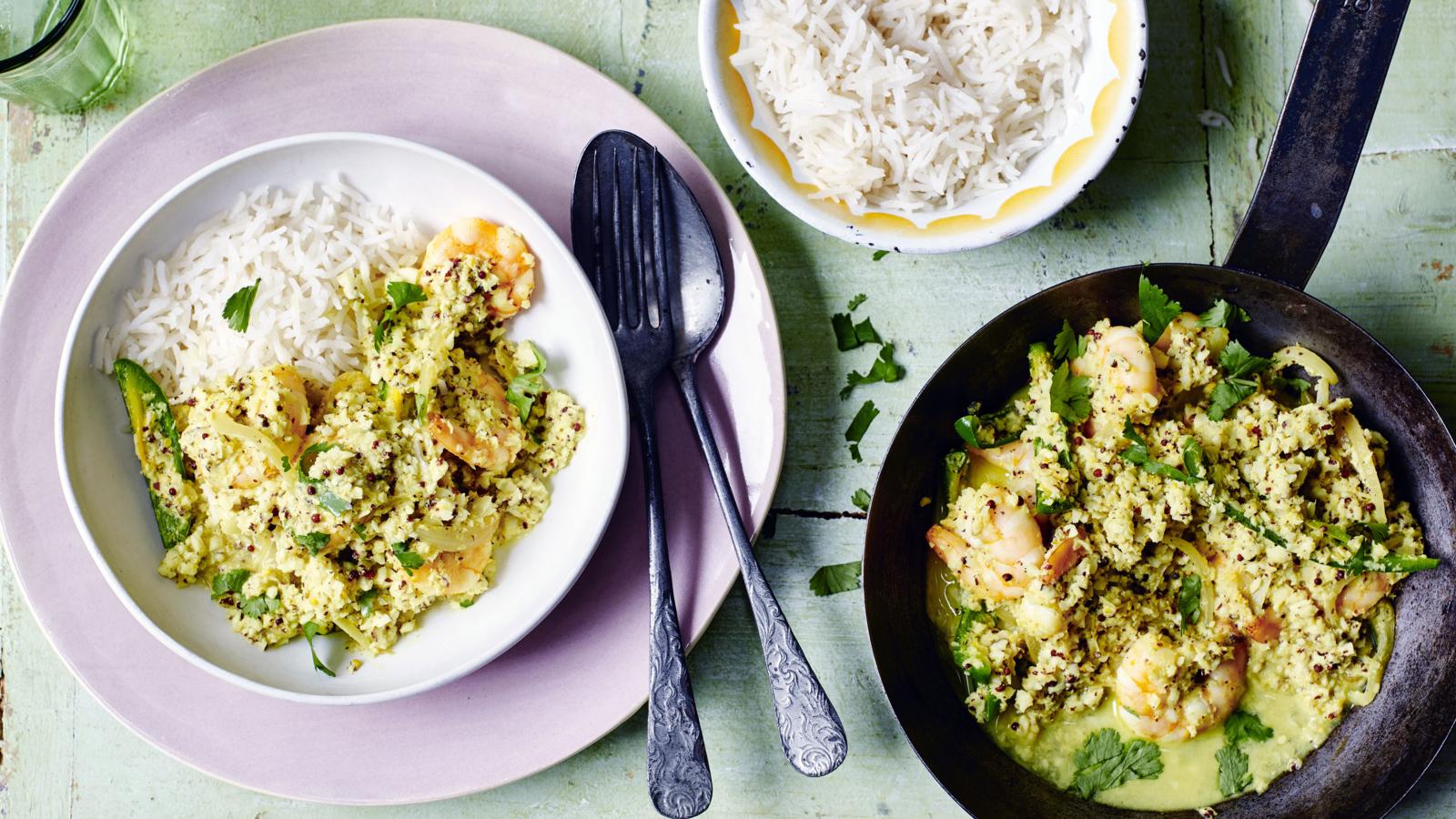 Prawns with coconut, chillies and mustard seeds 