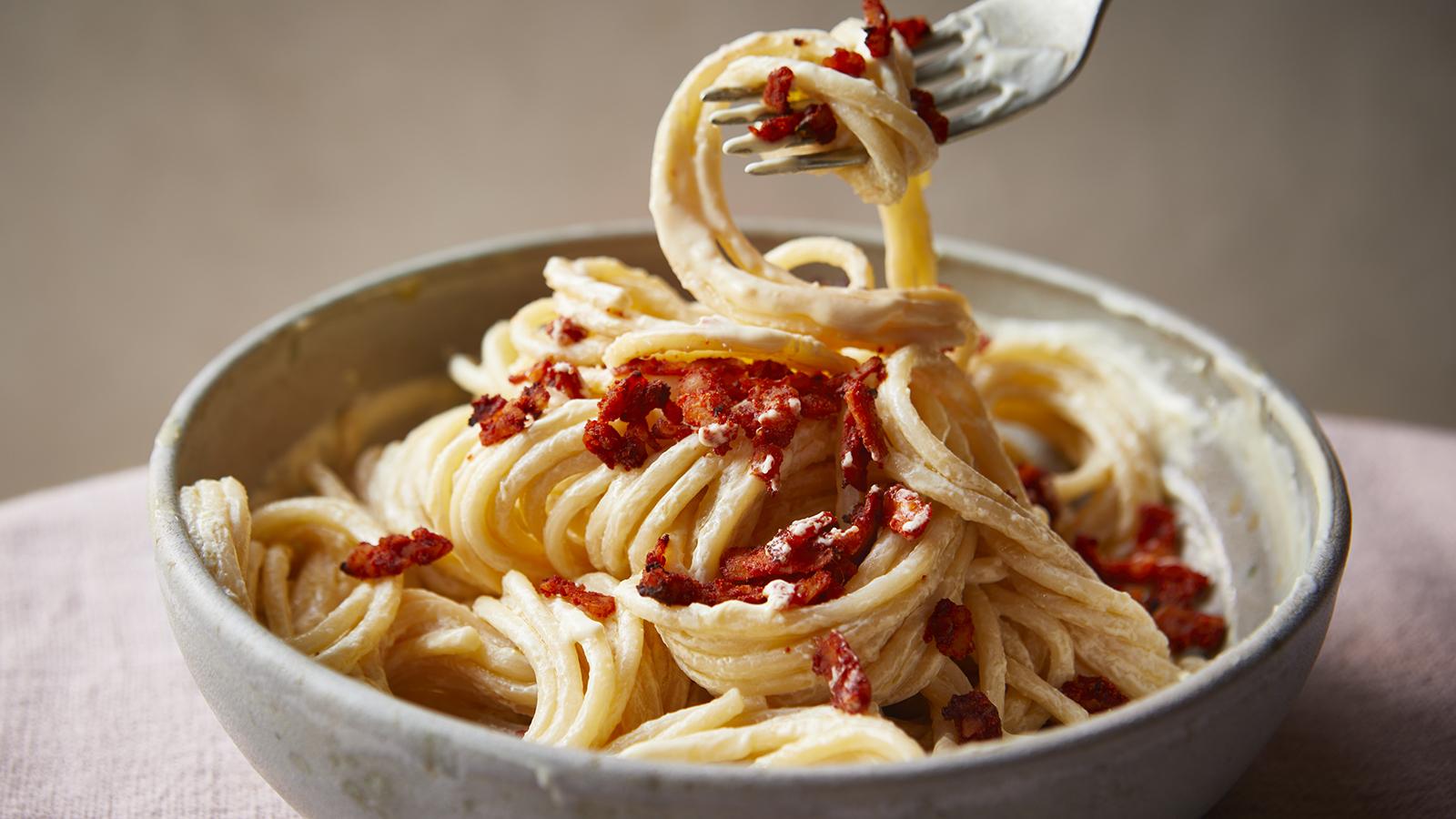 Creamy miso pasta with tempeh crumb