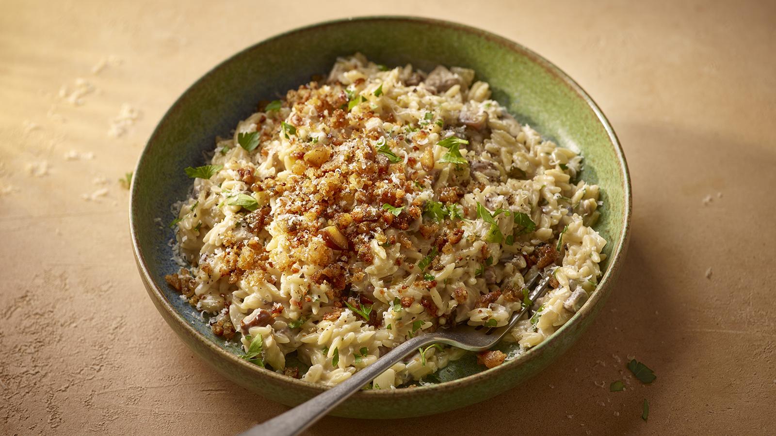 Creamy mushroom and chestnut orzo