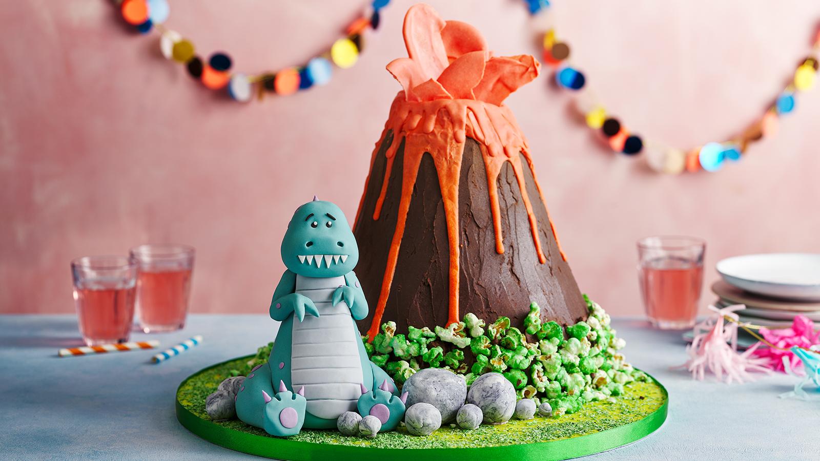 Dinosaur volcano cake