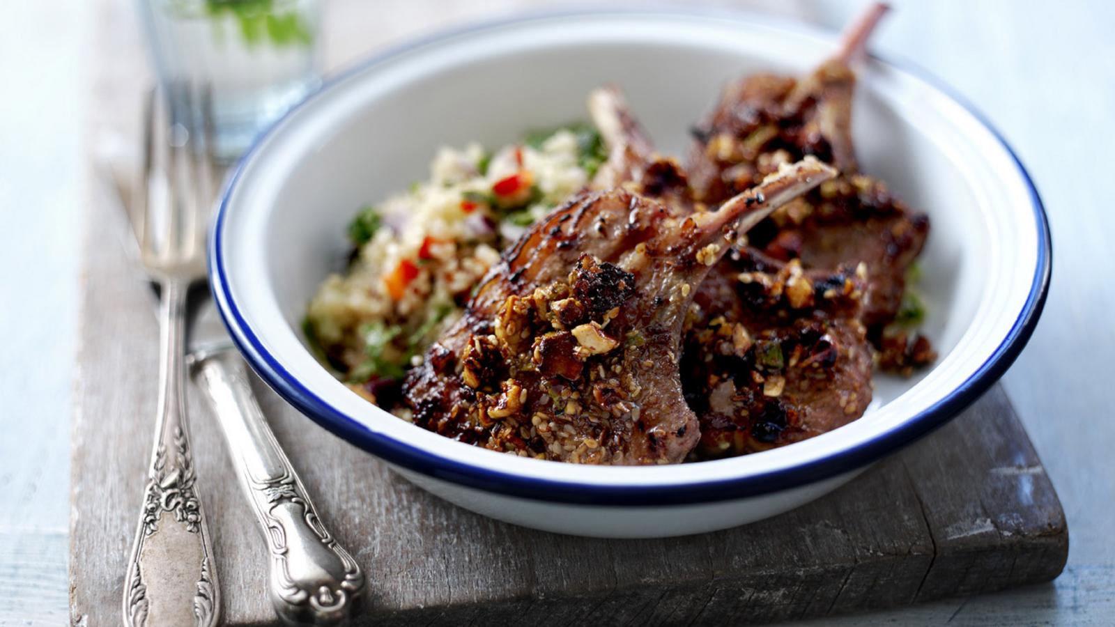 Dukkah lamb cutlets with quinoa salad