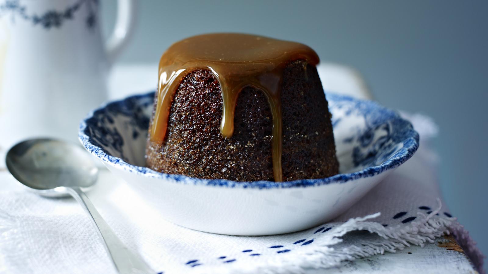 Individual sticky toffee puddings with toffee sauce