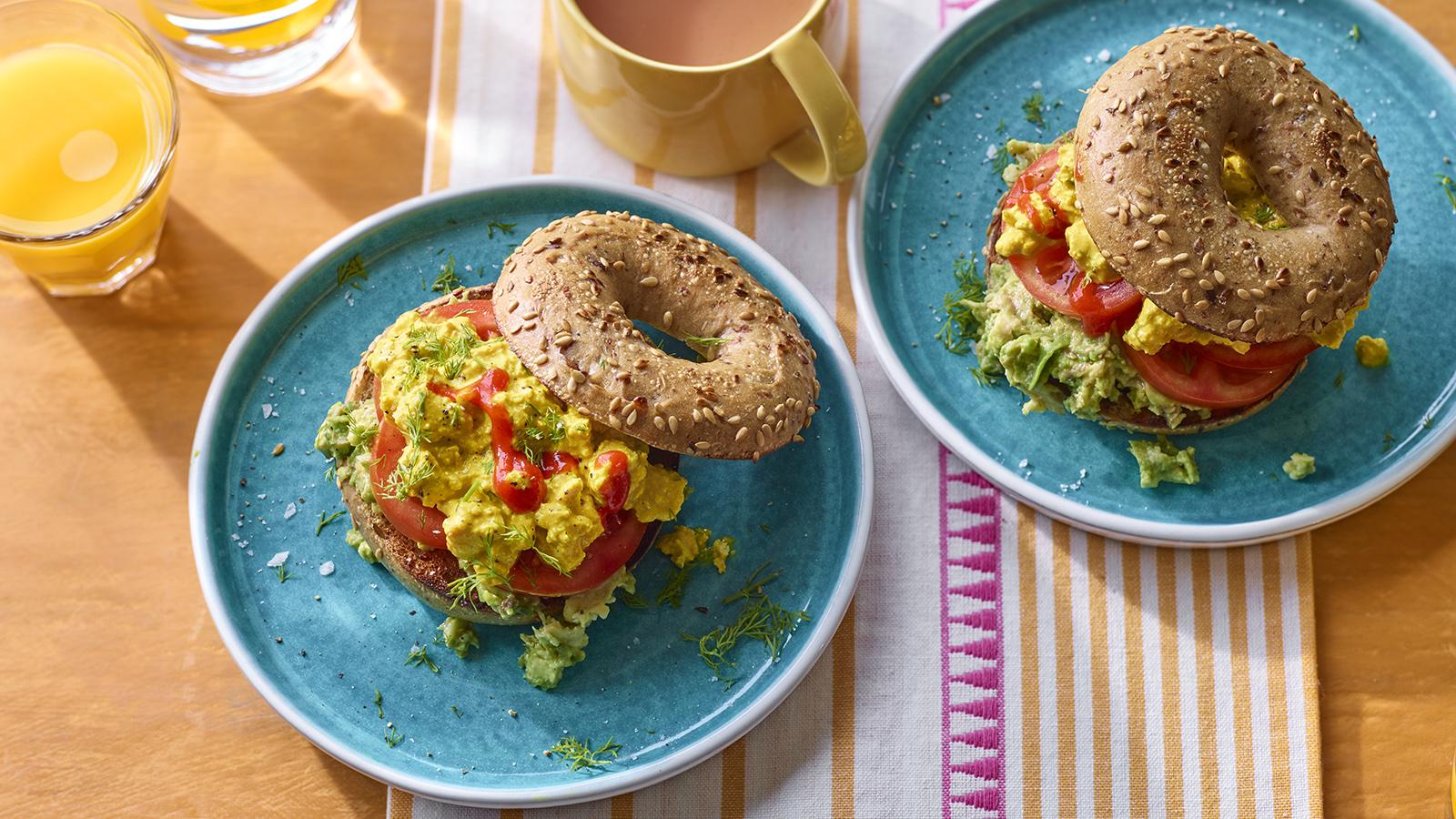 Tofu scramble breakfast bagel