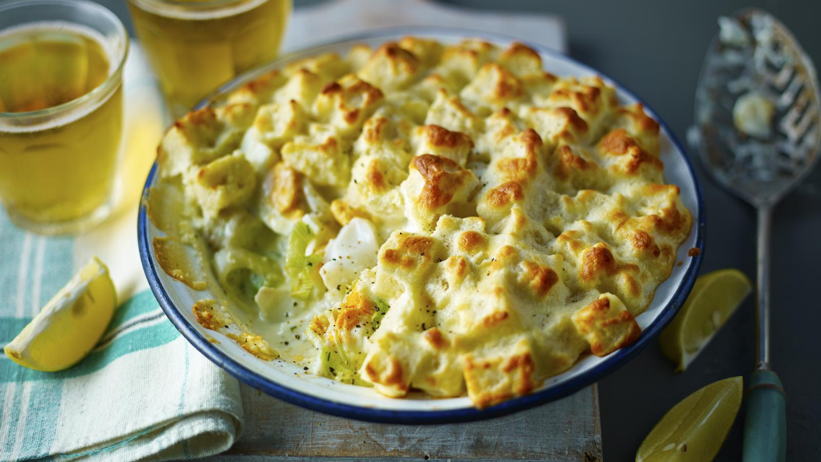 Fish pie with soufflé topping