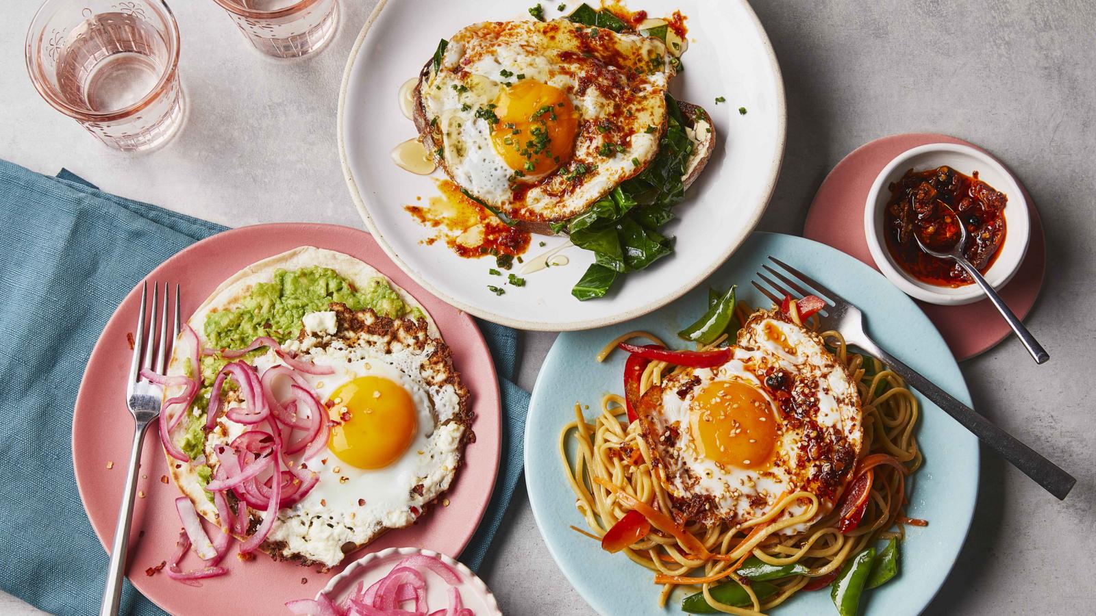 Fried eggs three ways 