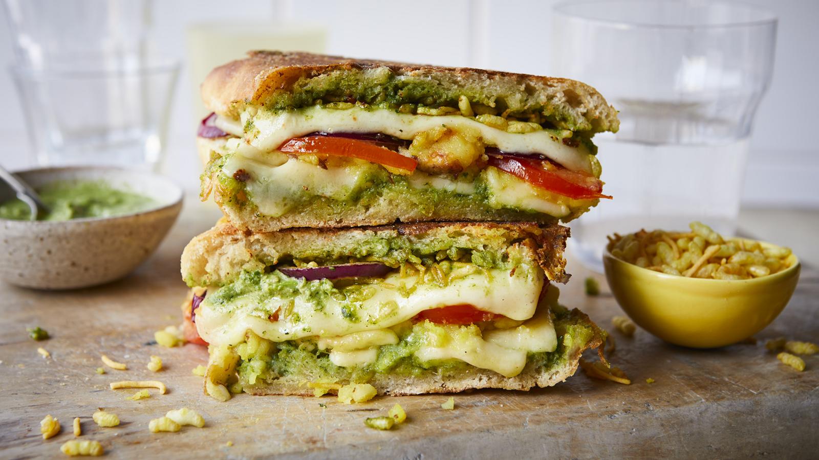 Garlic bread Bombay sandwiches