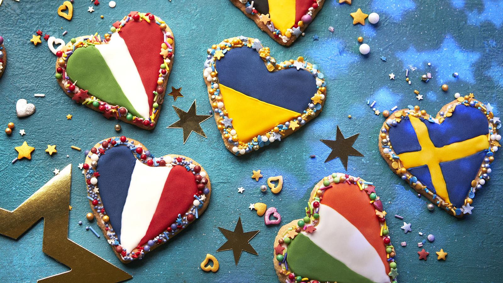 Glitzy Eurovision iced biscuits