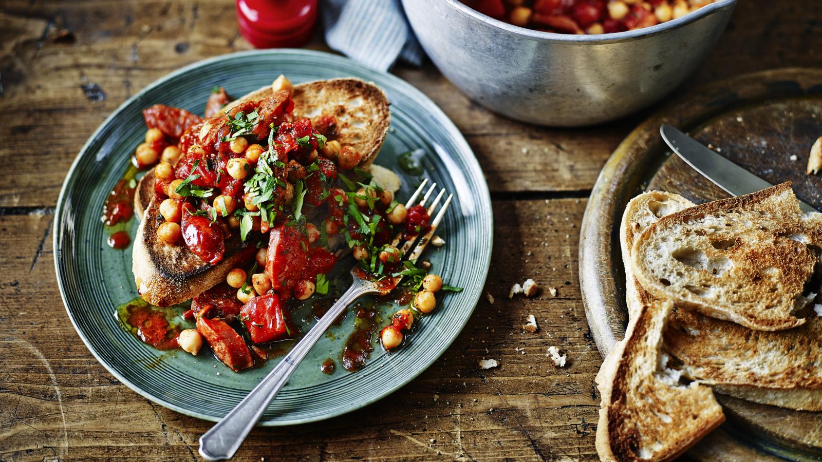 Chorizo beans on toast