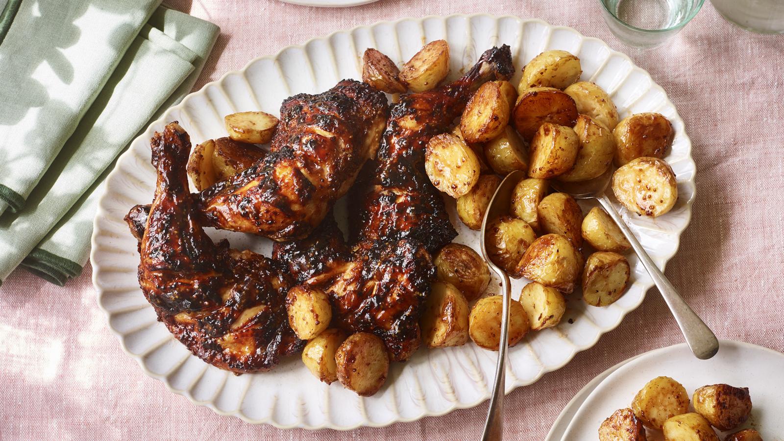 Honey and mustard chicken with rustic potatoes 