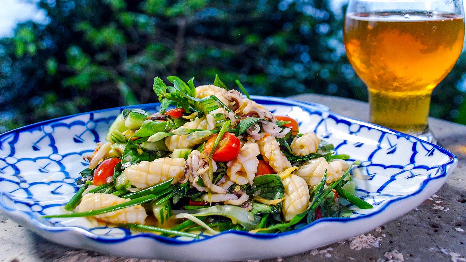 Hot and spicy Thai squid salad (Yam pra-muek)