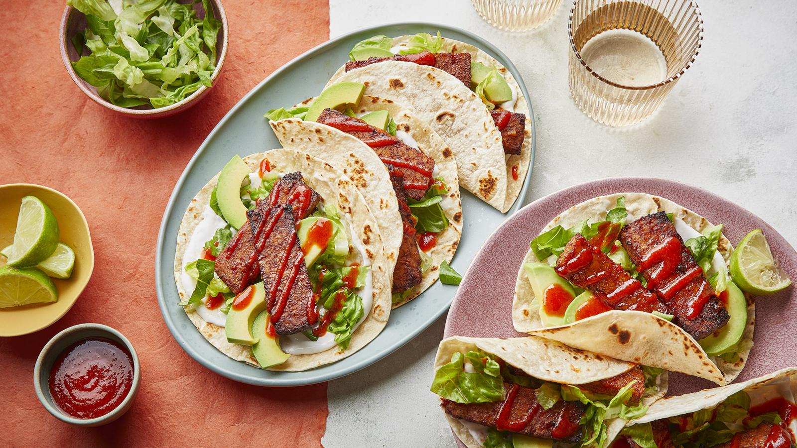 Vegan hot ‘honey’ tempeh tacos 