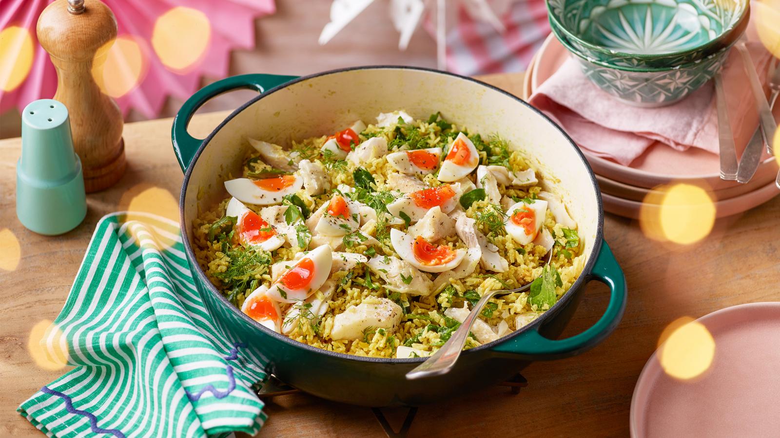 Kedgeree with spinach and herbs