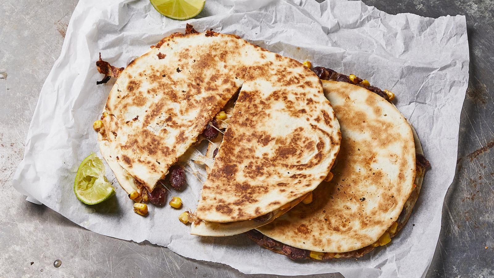 Kidney bean and sweetcorn quesadillas