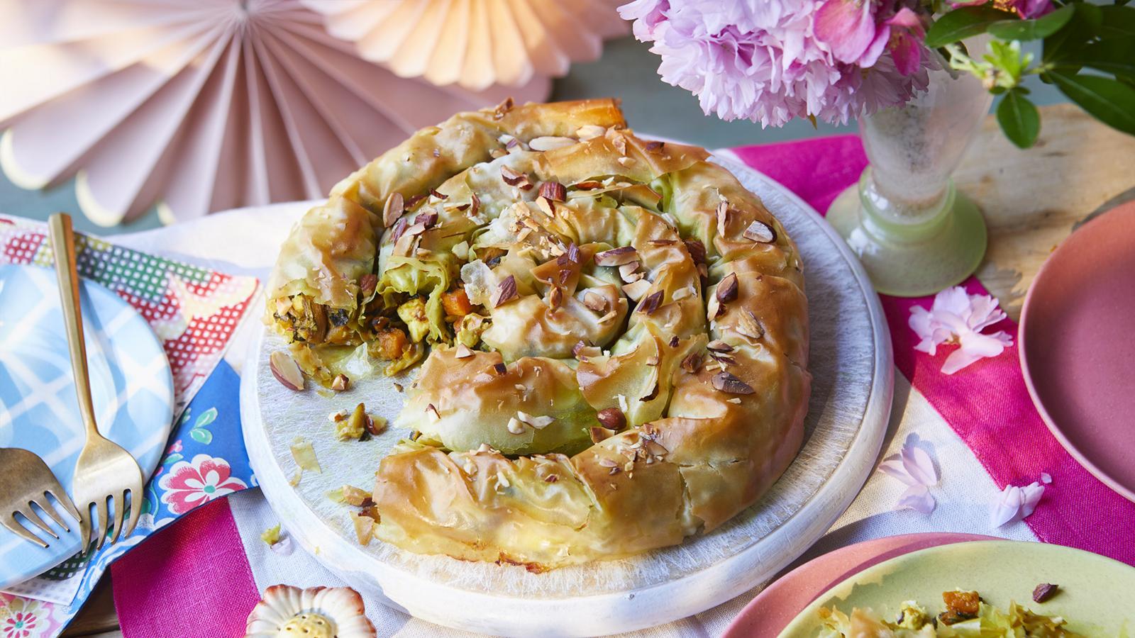 King oyster mushroom filo tart