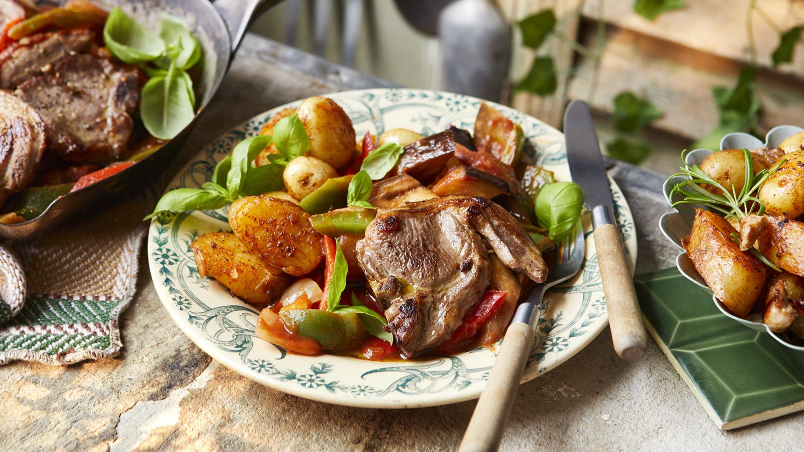 Lamb chops with Mediterranean stew