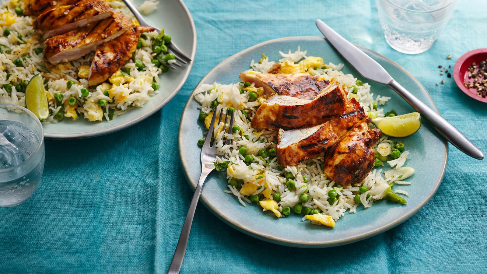 Lemon and lime chicken with eggfried rice recipe BBC Food