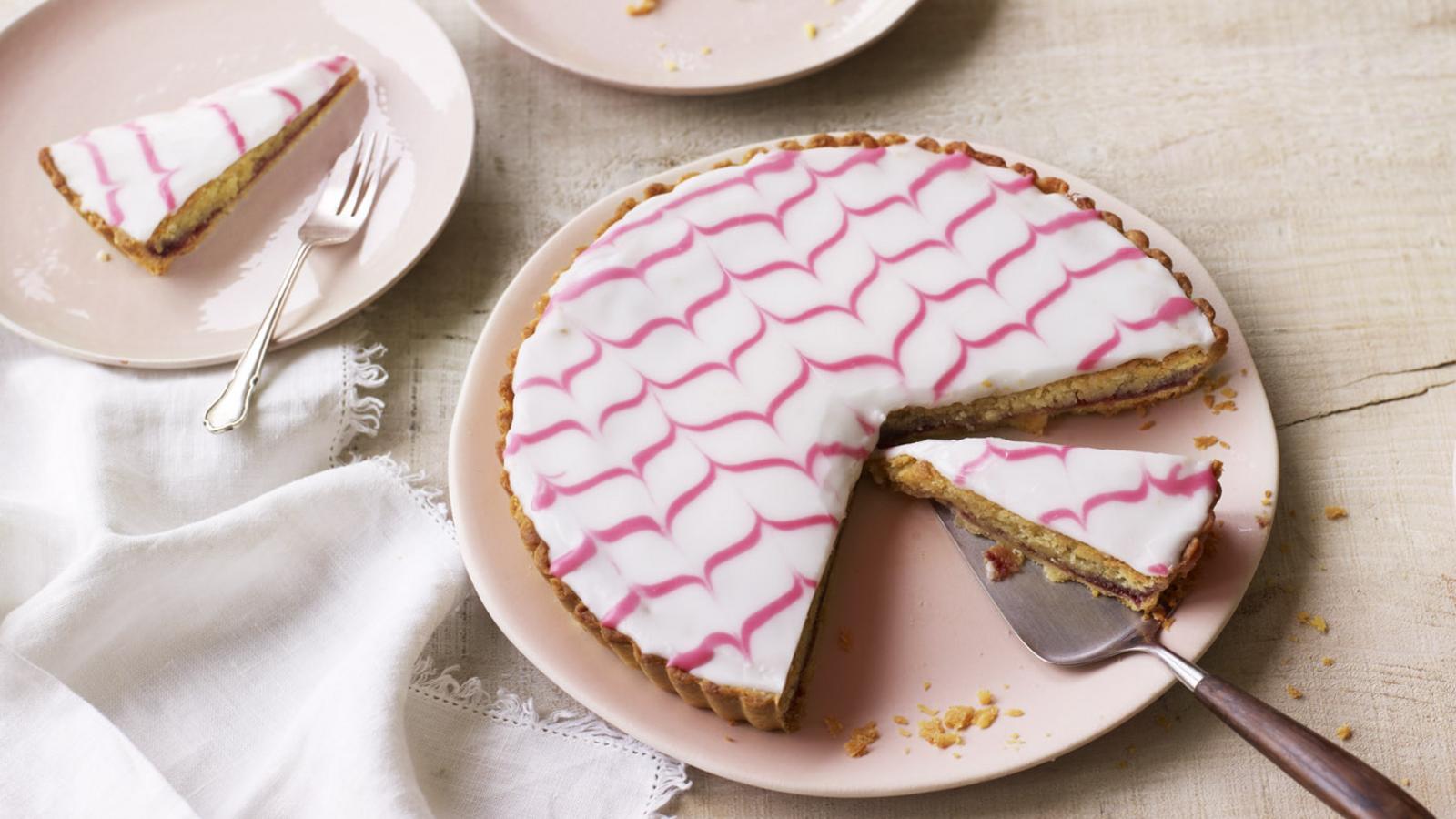 Feather-topped Bakewell tart 