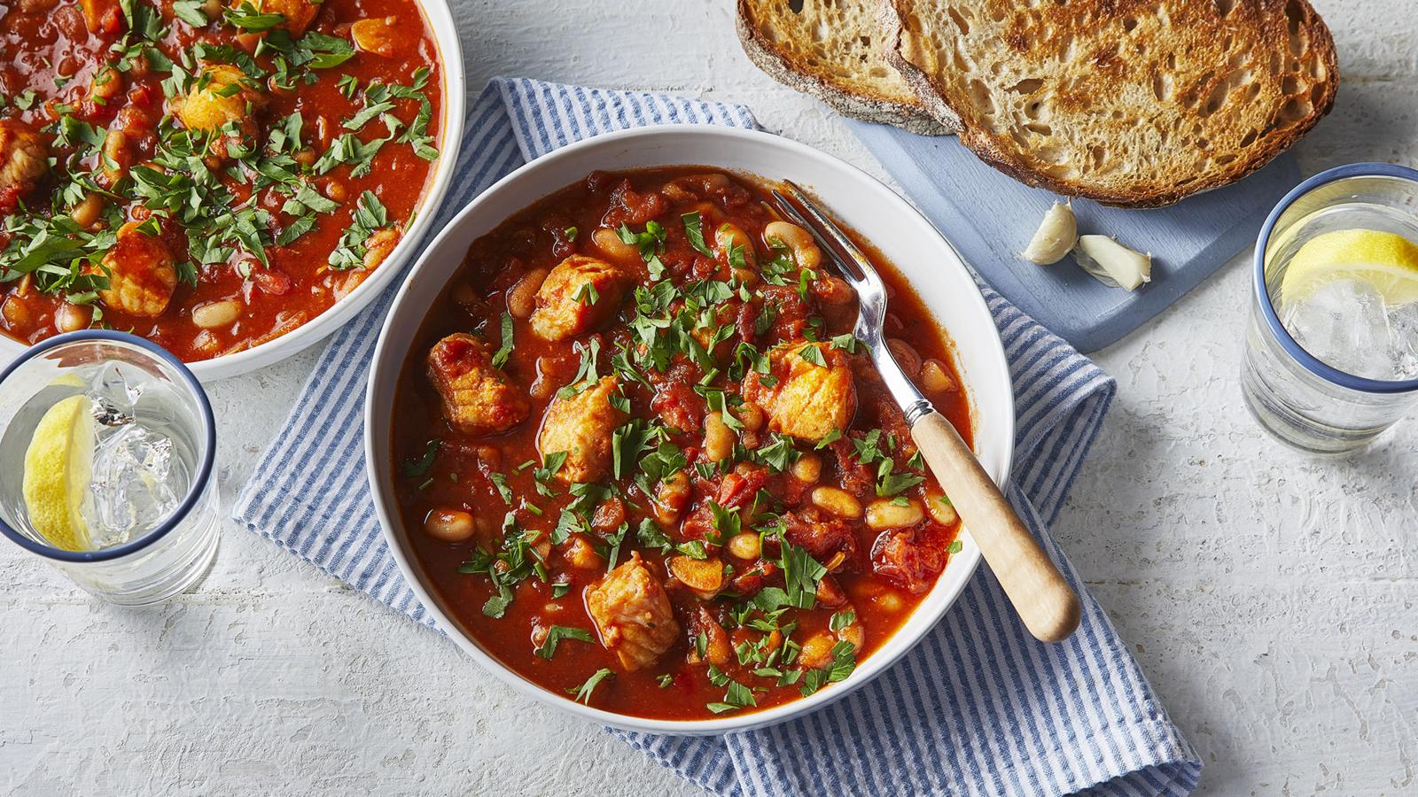 Monkfish, tomato and bean stew