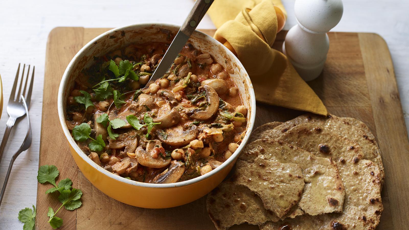 Mushroom, chickpea and spinach curry