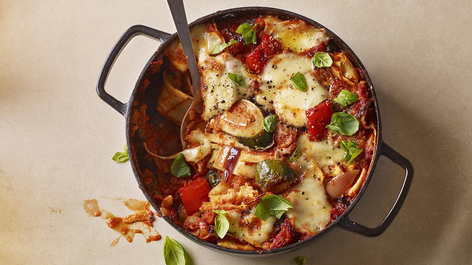One-pan cheat’s vegetable lasagne 