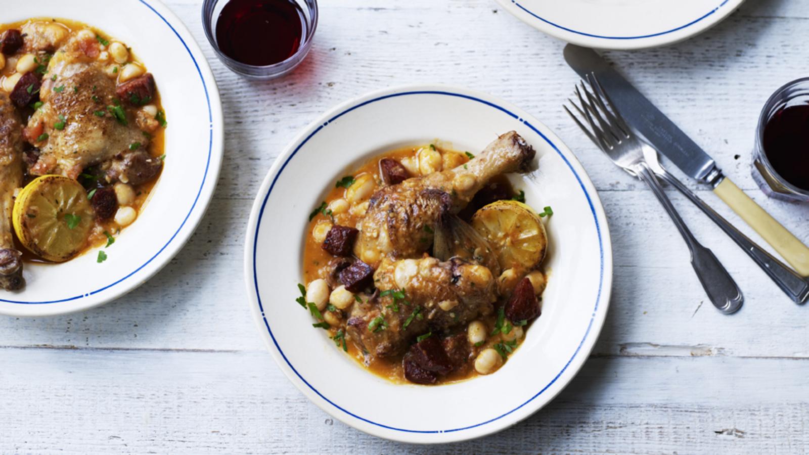 Chicken stew with chorizo and beans