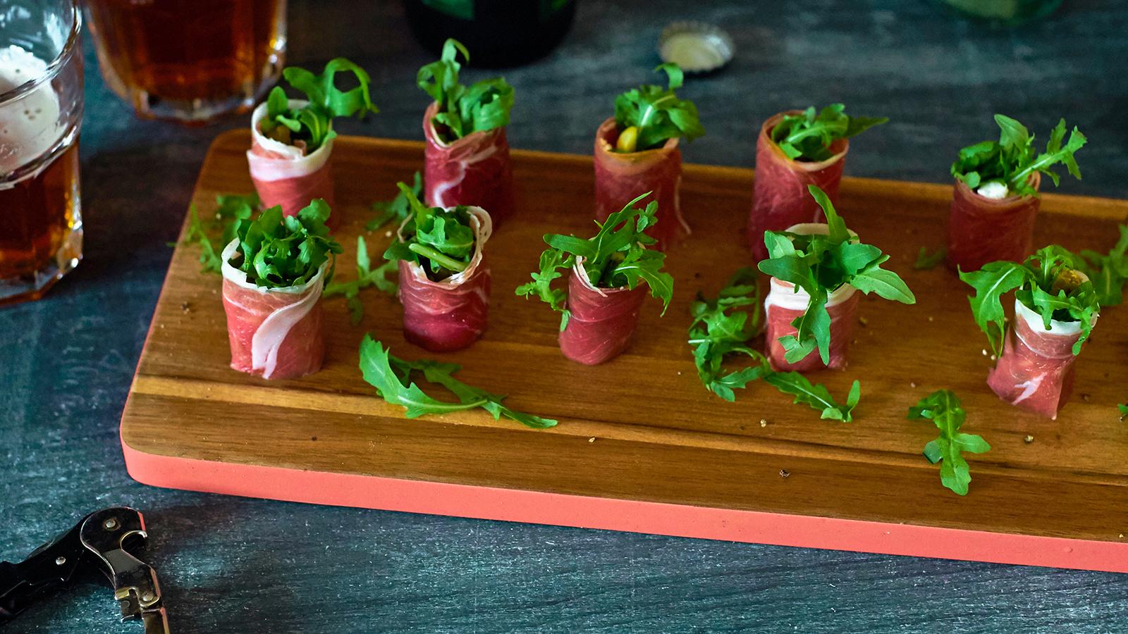 Parma Ham Goats Cheese And Rocket Canapés Recipe Bbc Food