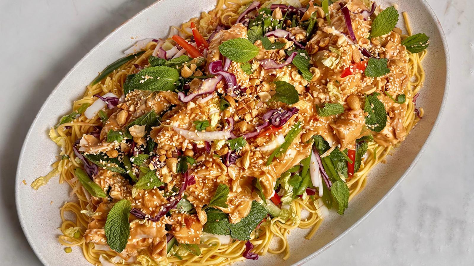 Poached chicken and bang bang salad