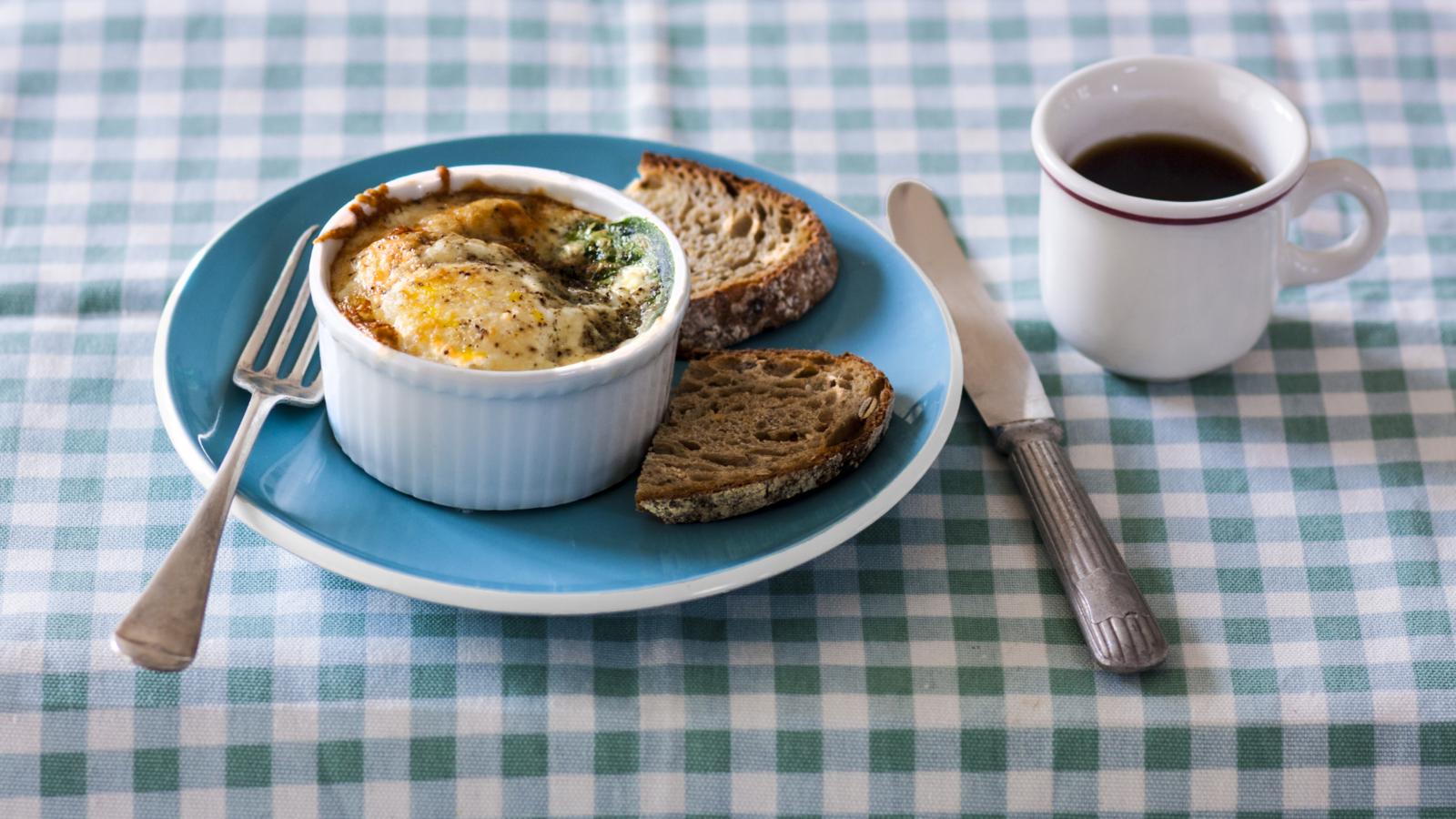 Baked poached haddock and egg pots