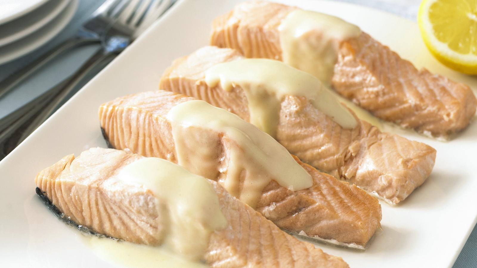 Poached Salmon With Lemon Sauce Recipe Bbc Food