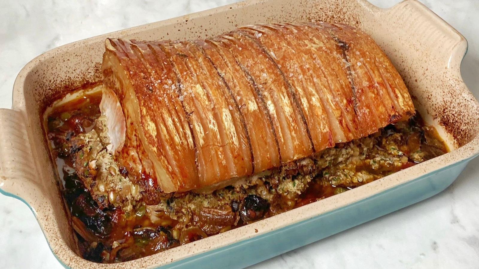 Pot roast pork with mushroom stuffing