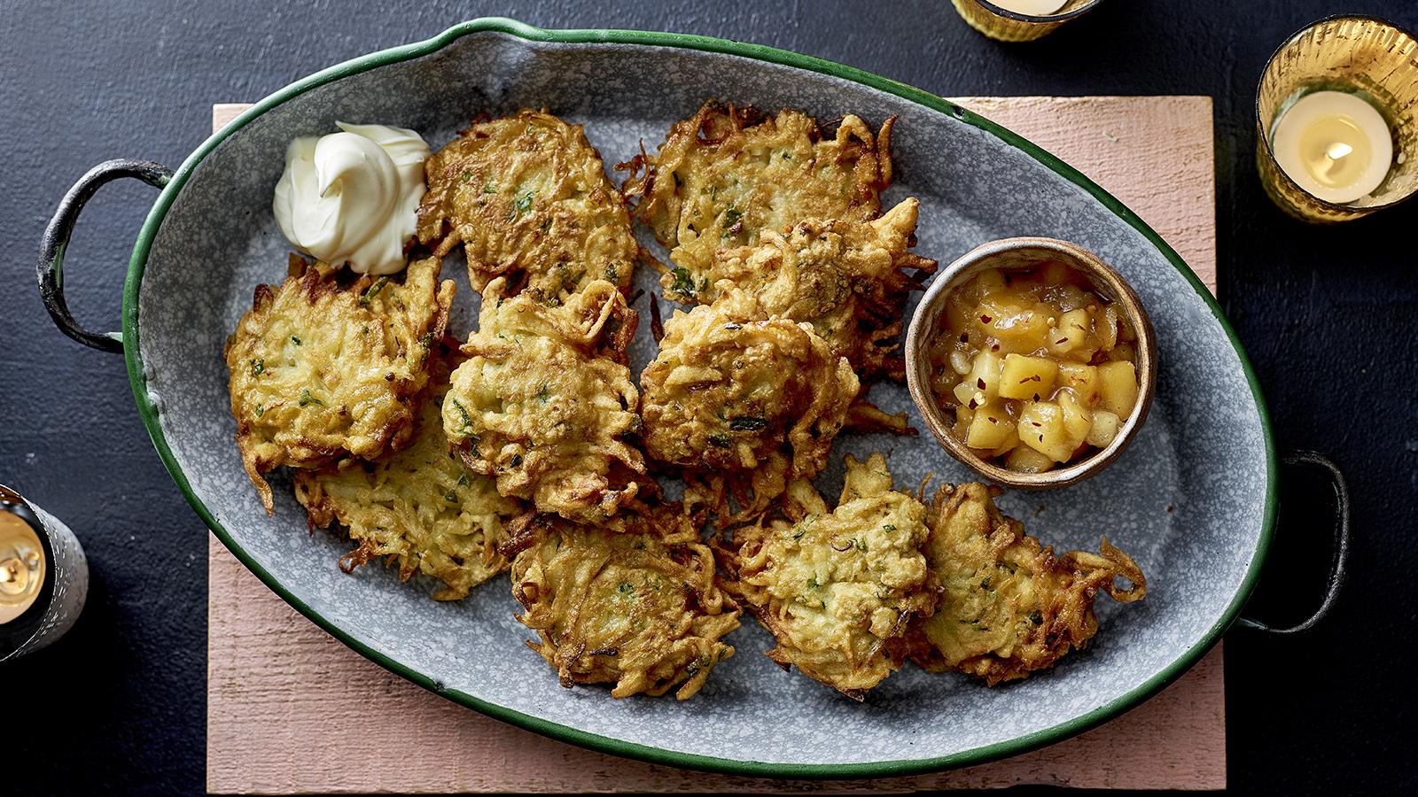 Potato and apple fritters with apple compôte