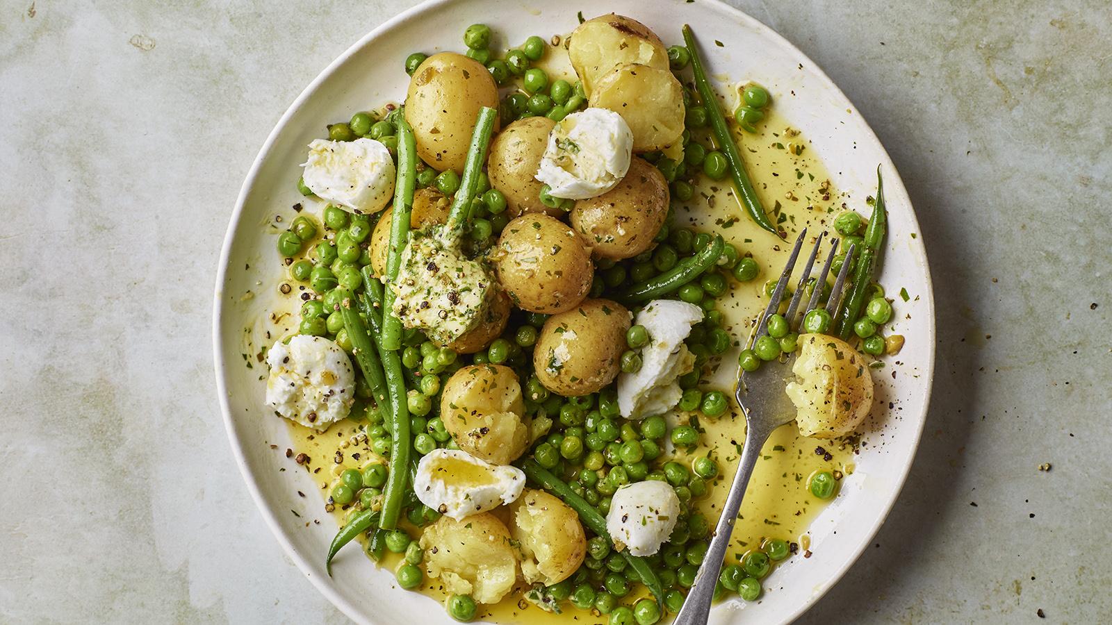Potato and vegetable salad with salsa verde butter
