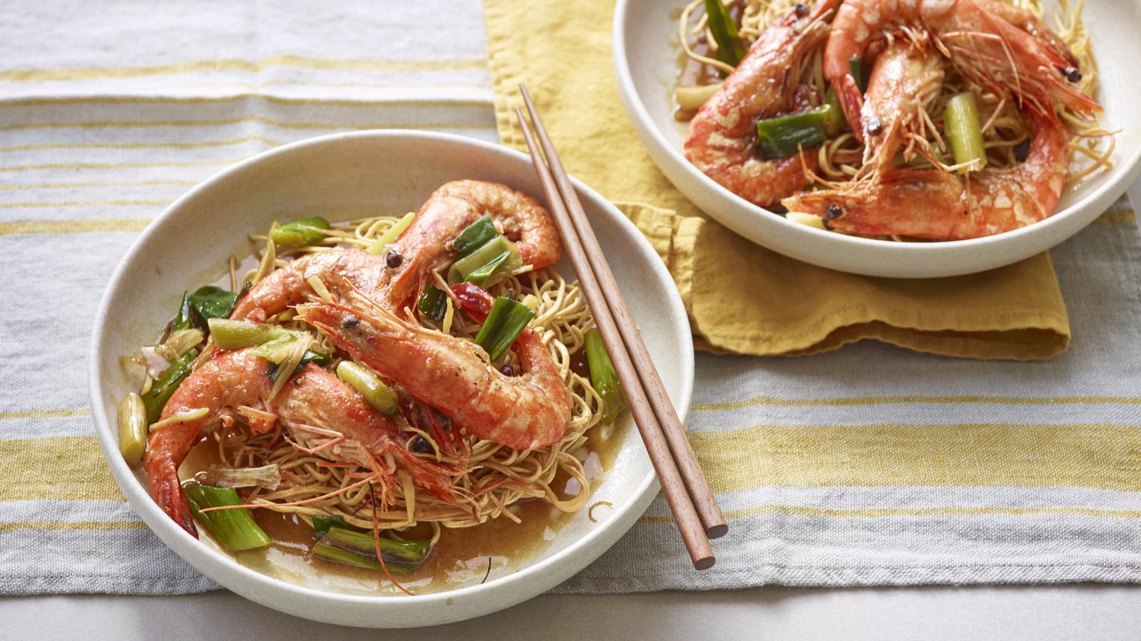 Prawns with ginger and spring onions