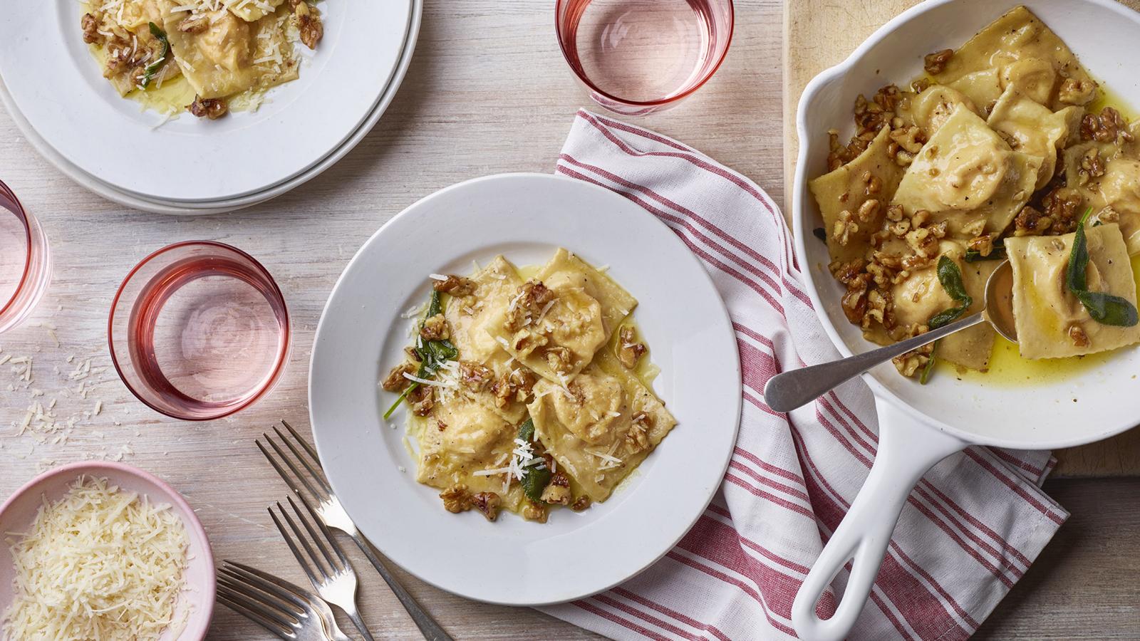 Pumpkin tortelli with sage and walnut butter 