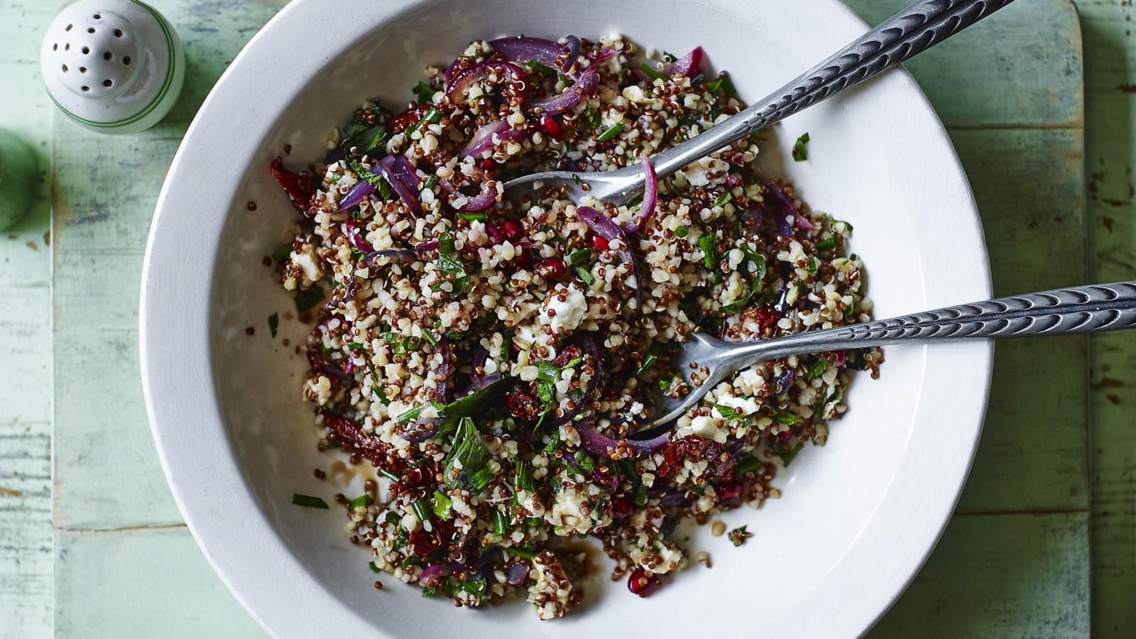 Quinoa and bulgur wheat salad with lemon and pomegranate