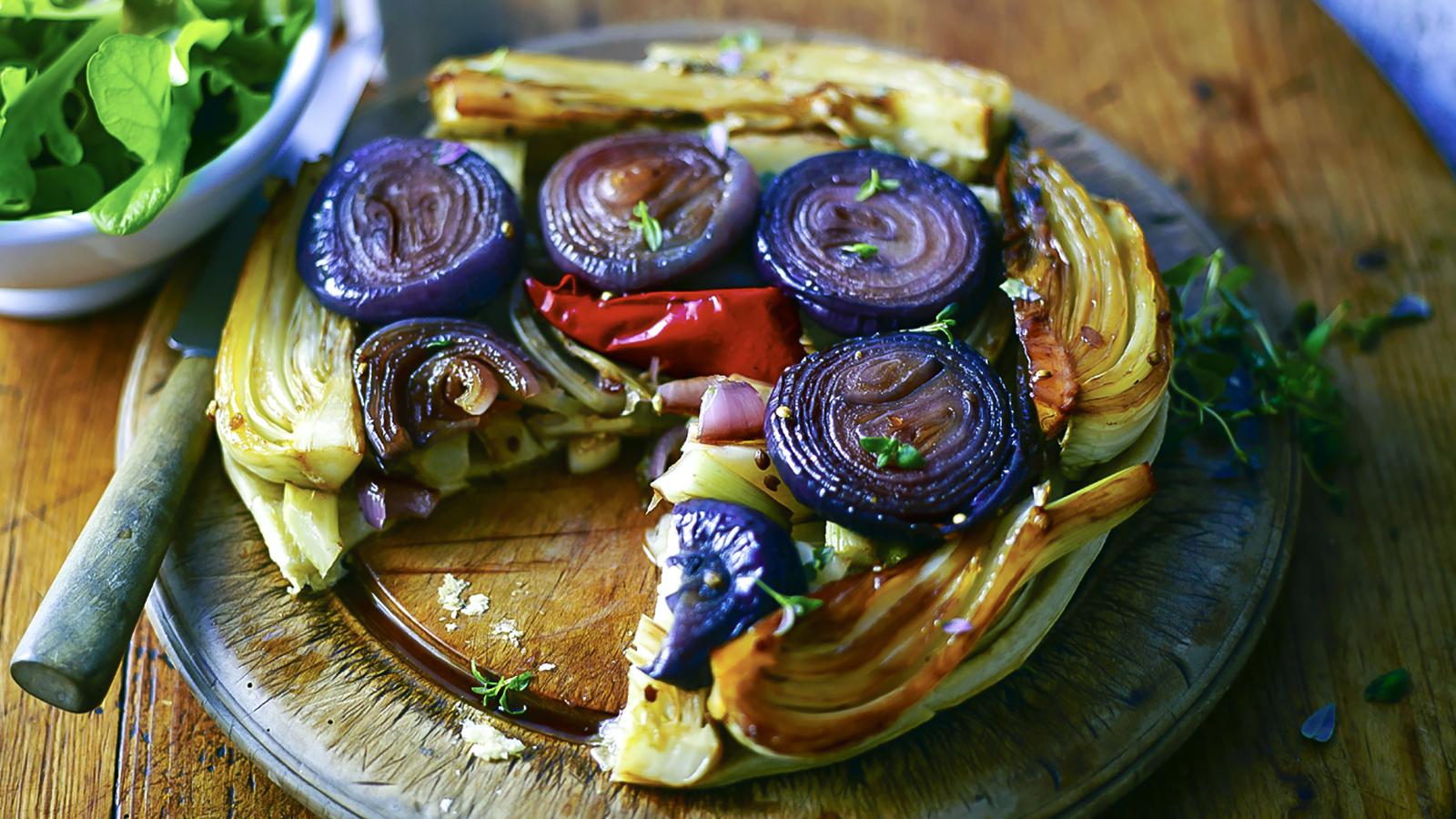 Red onion, fennel and chilli tarte tatin
