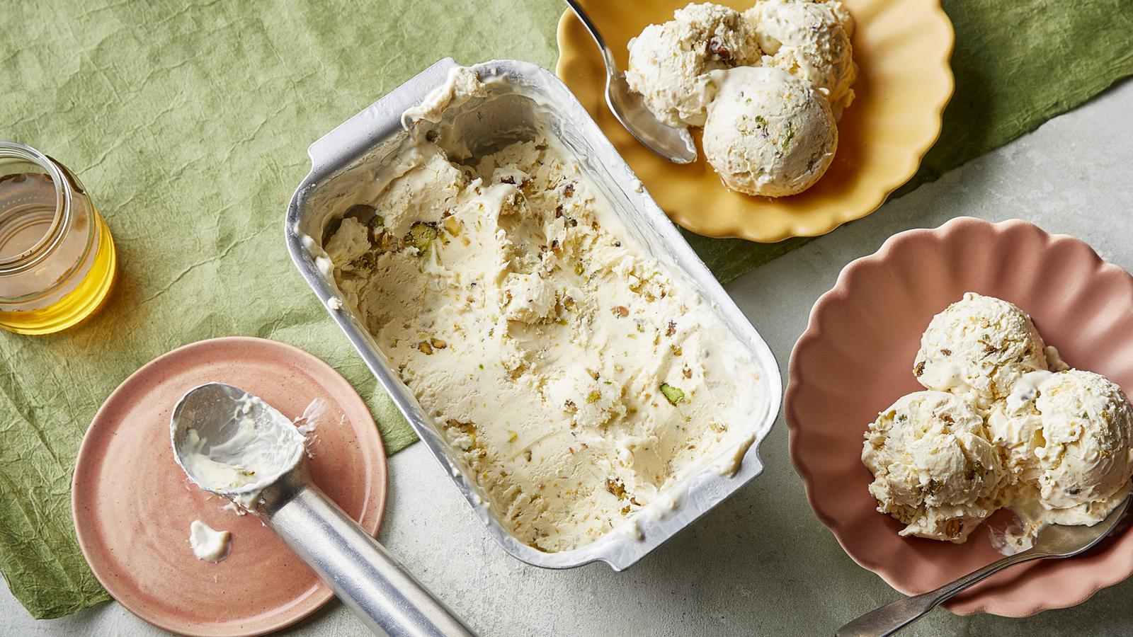 Ricotta, honey and pistachio ice cream